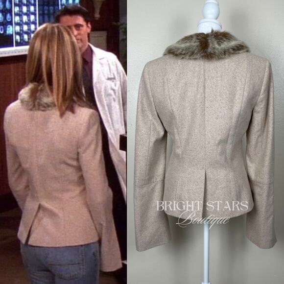 Vintage Rare Jacket Faux Fur Wool Collar ASO Rachel Green Friends Beige Classic - Picture 4 of 12